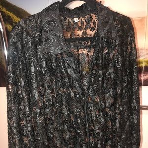 Black sheer lace floral/sequin blouse/dress jacket